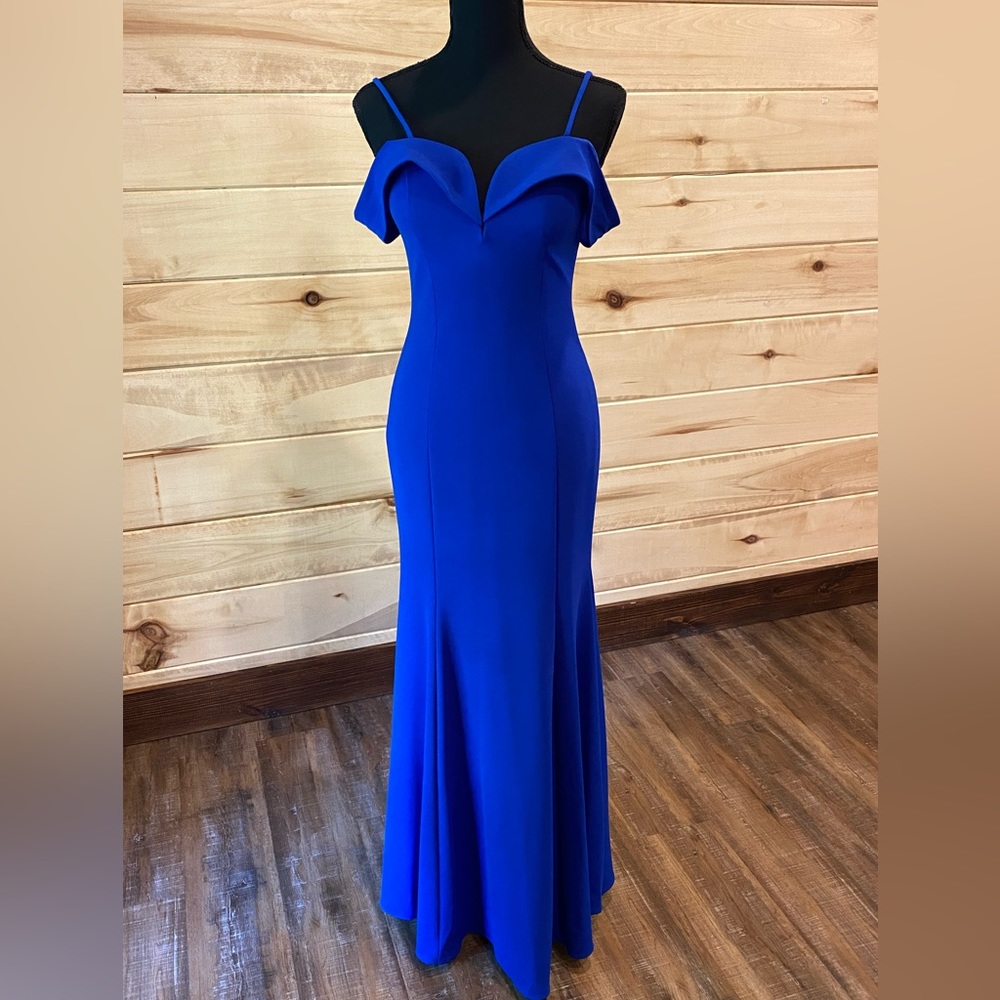 Blue Off The Should Fitted Dress
